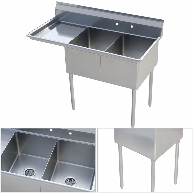 Product image #3 for Sapphire Manufacturing SMS-2-1821L 2-Compartment Stainless Steel Sink with Left Drainboard