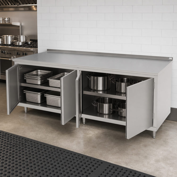 Product image #3 for John Boos 108-Inch x 36-Inch Stainless Steel Enclosed Work Table with Hinged Doors and 1-1/2-Inch Rear Riser