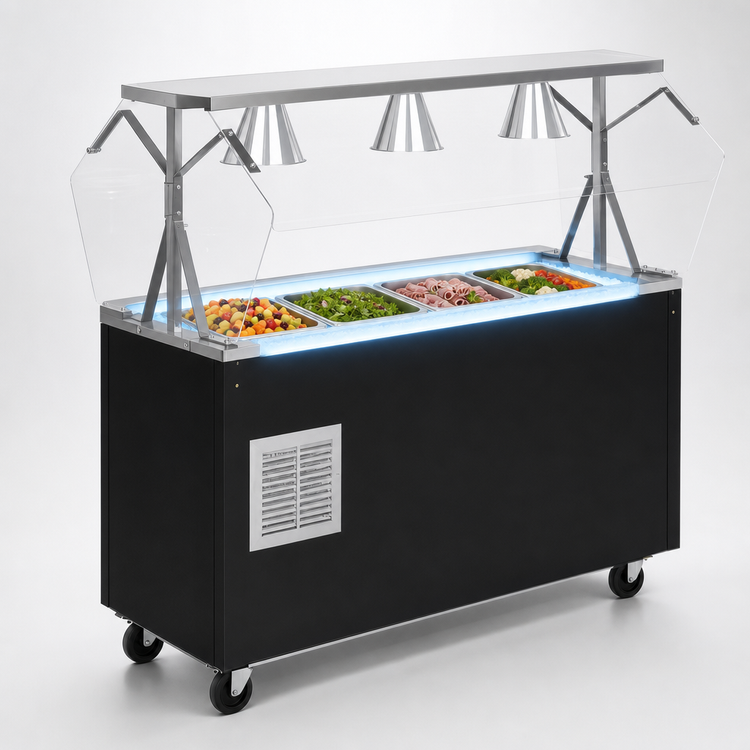 Product image #3 for Vollrath 2-Series Affordable Portable Refrigerated Cafeteria Serving Station with Breath Guard, 4-Pan, 60W x 24D