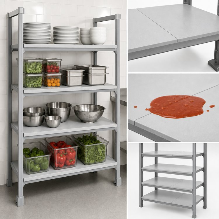 Product image #4 for Cambro Camshelving Premium 24" x 60" Solid Shelf Kit, 4-Shelf, Speckled Gray
