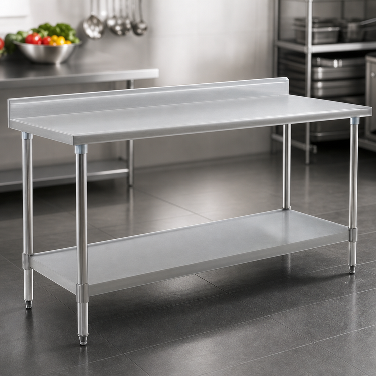 Product image #3 for Eagle Group Budget Series 72 Inch x 24 Inch 430 Stainless Steel Work Table with 4-1/2 Inch Backsplash and Adjustable Undershelf