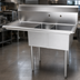 Thumbnail image #3 for KoolMore 43-Inch Two-Compartment Stainless Steel Commercial Sink with Left Drainboard and Backsplash