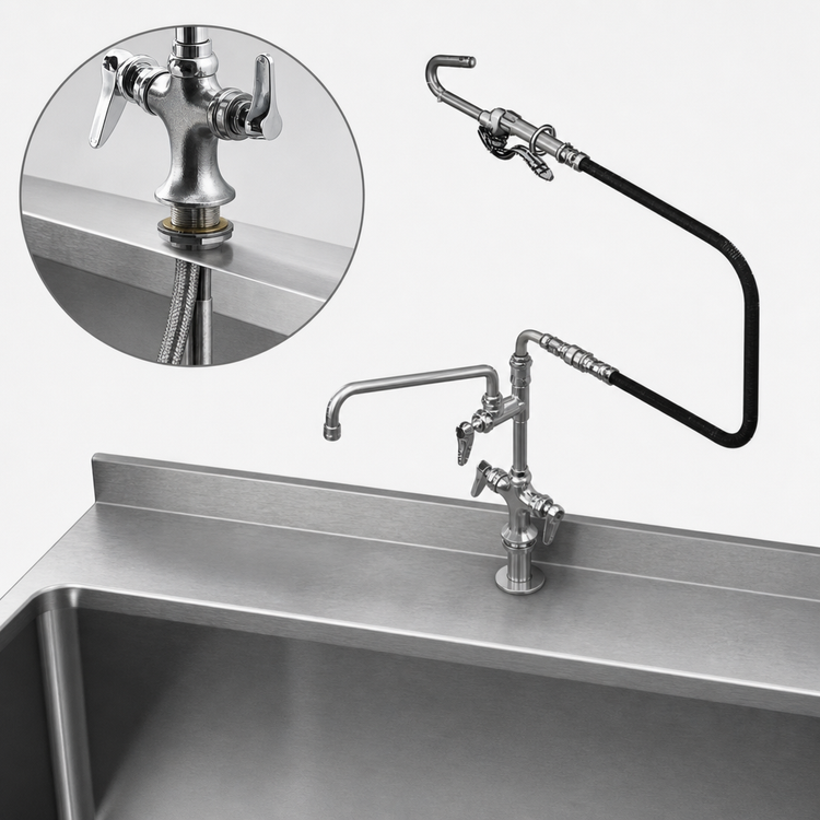 Product image #3 for T&S Brass Double Pantry Deck Mount Pantry Faucet with 12-Inch Swing Nozzle and Add-On Faucet