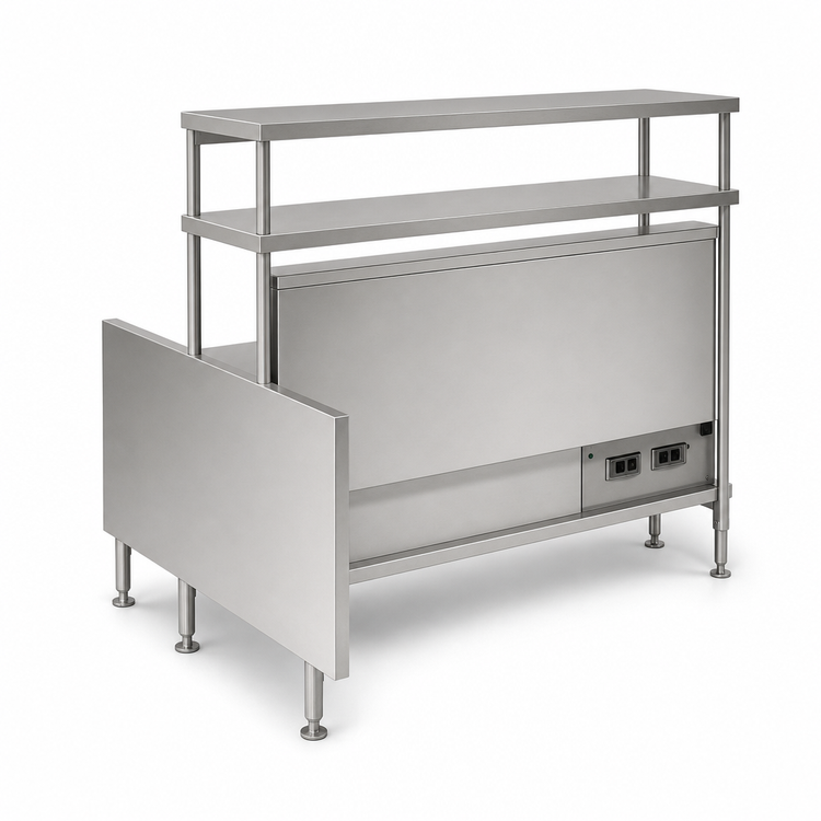 Product image #3 for Randell RCL-97.5 Modular Chef Service Counter Chef-Side Left Section with Plate Storage Cabinet, Double Overshelf, and Wing Wall