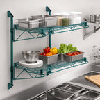 Thumbnail image #3 for Quantum WC34-CB2154P Wall-Mount Cantilever Wire Shelving Unit, 2 Shelves, 54 x 21 in., Green Epoxy