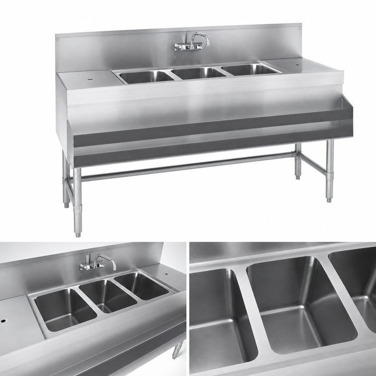 Product image #3 for Eagle Spec-Bar Three-Compartment Underbar Sink Unit, 36 x 19 x 37 Inches, 8-Inch Backsplash