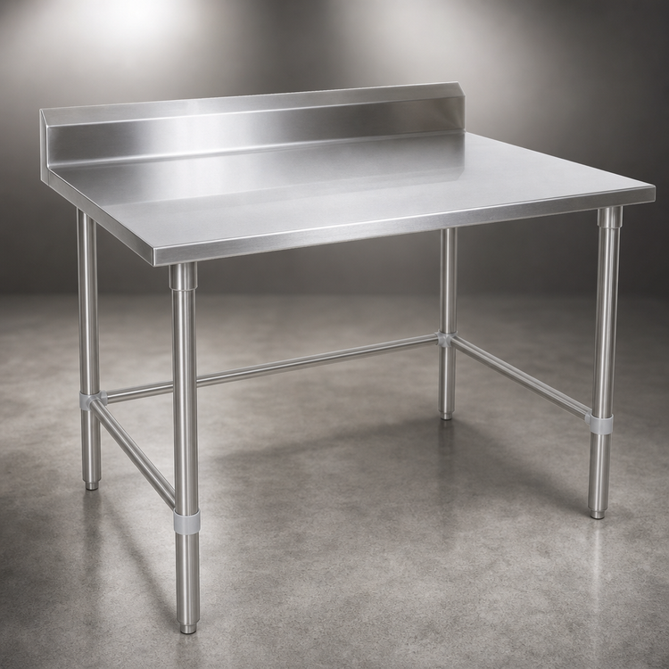 Product image #3 for Stallion Stainless Steel Open-Base Work Table with 5-Inch Backsplash and Safety Edge Front, 120 x 24 Inches