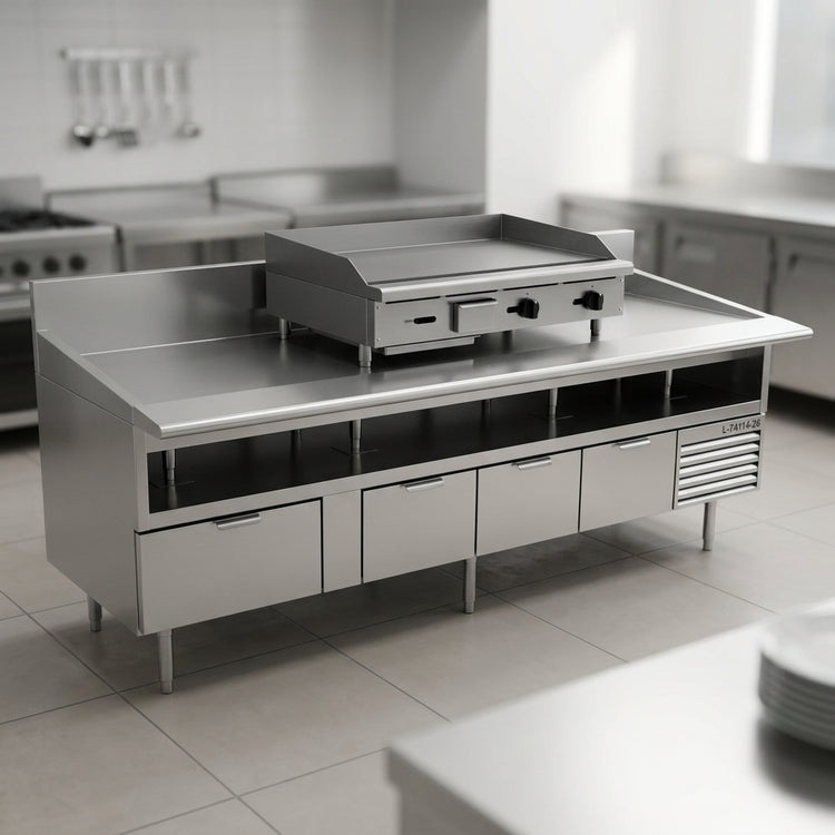 Product image #2 for La Rosa Refrigeration L-74114-26 114-Inch Four-Section Refrigerated Equipment Stand with Drawers