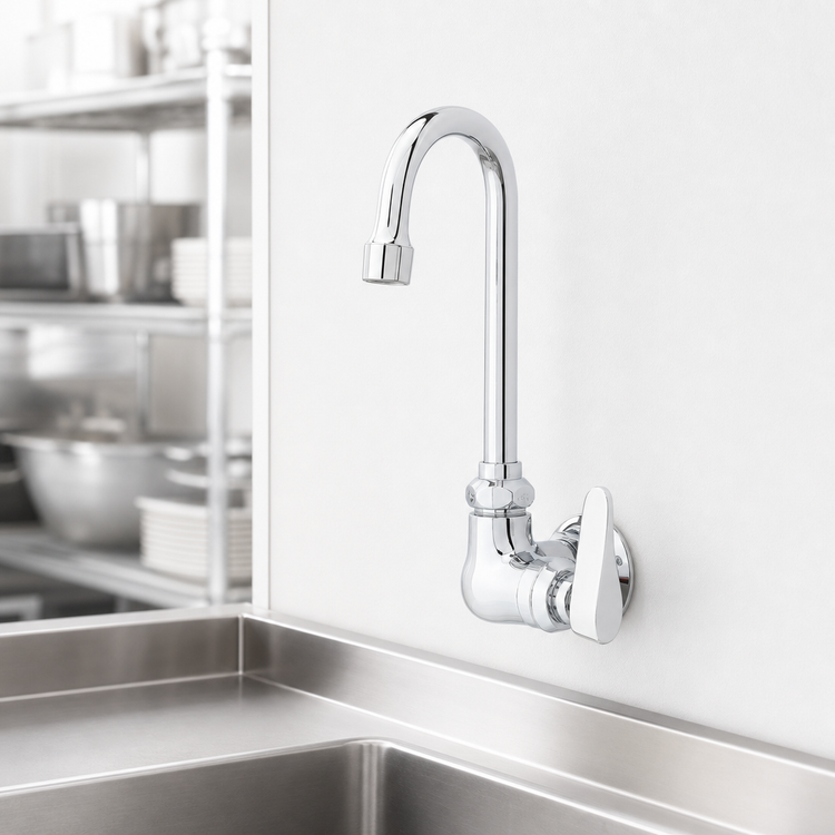 Product image #3 for T&S Brass Single Pantry Wall-Mount Faucet with Rigid Gooseneck, Lever Handle, and 1.5 GPM Aerator