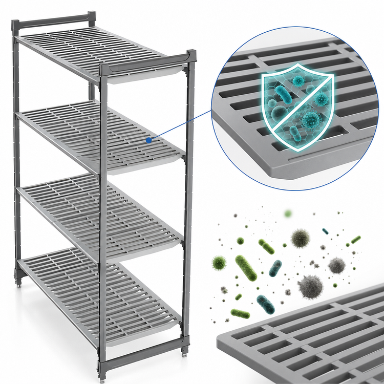 Product image #3 for Cambro Camshelving Basics Plus 4-Tier Stationary Starter Polymer Shelving Unit, 18 x 48 x 84 Inches, Vented, Brushed Graphite