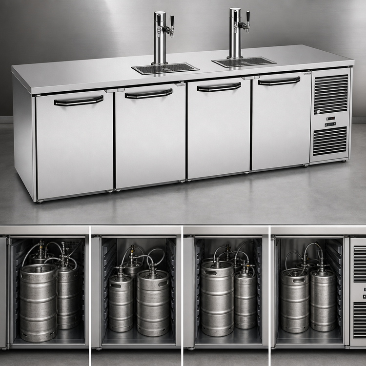 Product image #3 for True Premier Bar Four-Section Refrigerated Draft Beer Cooler, 108-Inch Wide, Flat Top