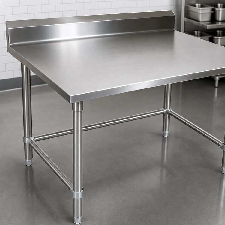 Product image #3 for John Boos Stallion Safety Edge 120-Inch x 36-Inch Stainless Steel Work Table with 5-Inch Backsplash