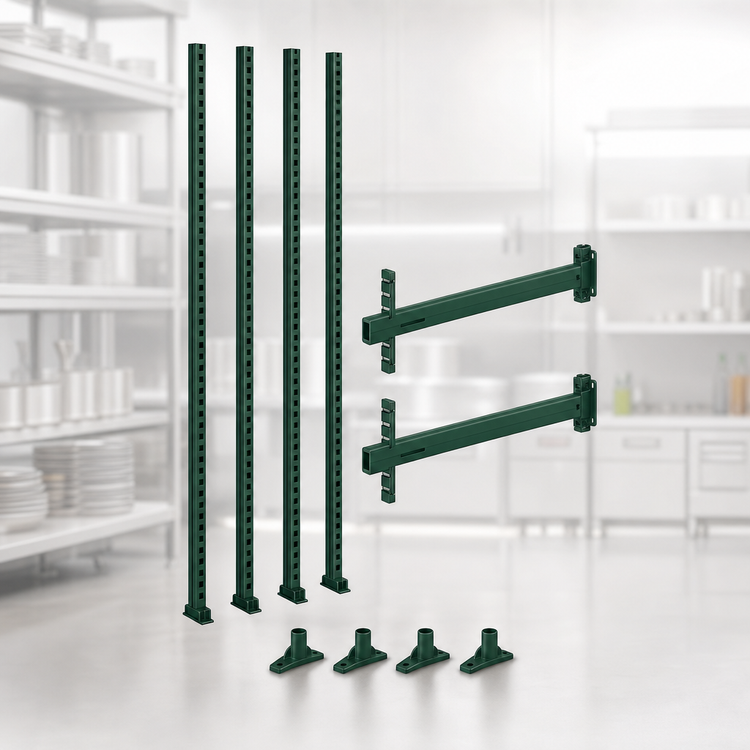 Product image #3 for Quantum 24-Inch Overhead Track Shelving Intermediate Kit with 86-Inch Posts, Green Epoxy Antimicrobial Finish