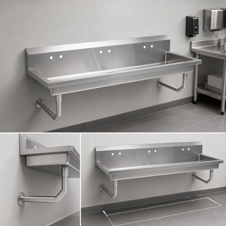 Product image #3 for John Boos PBMSHS-W2-8020 Wall-Mount Multi-Station Hand Wash Sink, 80 Inch, 4-Station, Stainless Steel