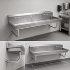 Thumbnail image #3 for John Boos PBMSHS-W2-8020 80-Inch Wall-Mount 4-Station Hand Wash Sink, Stainless Steel, 5-Inch Bowls, 7-Inch Backsplash