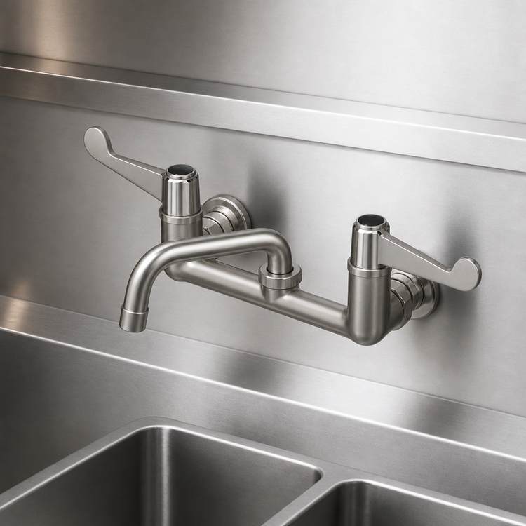 Product image #3 for 8-Inch Centers Wall-Mount Swivel Commercial Faucet with 6-Inch Swing Nozzle