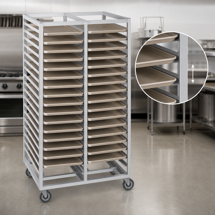 Product image #3 for Channel Manufacturing Standard Series Double Section Aluminum Cafeteria Tray Rack with Casters for 15 x 20 Trays