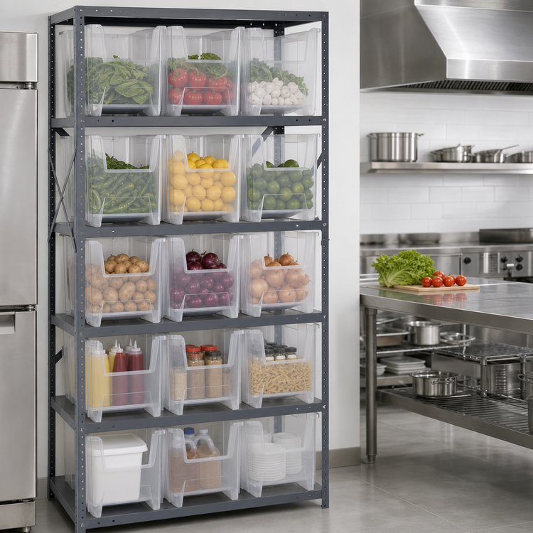 Product image #3 for Quantum Heavy Duty Wire Shelving Unit with 6 Shelves and 15 Clear Bins, 18 x 36 x 75 Inches
