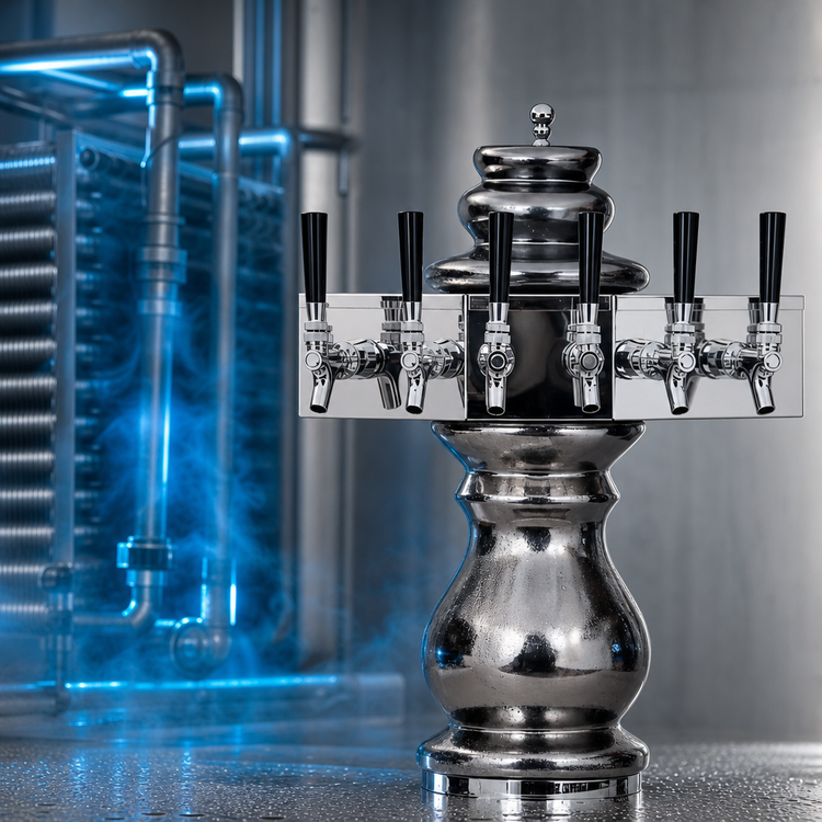 Product image #3 for Glastender Braumeister 2-Faucet Glycol-Cooled Draft Dispensing Tower, Ceramic, Mirror Finish