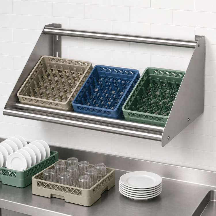 Product image #3 for John Boos BHS1842-TS-X Wall-Mounted Tubular Dishrack Sorting Shelf with Brackets, 42 x 18 x 12-1/4 Inches