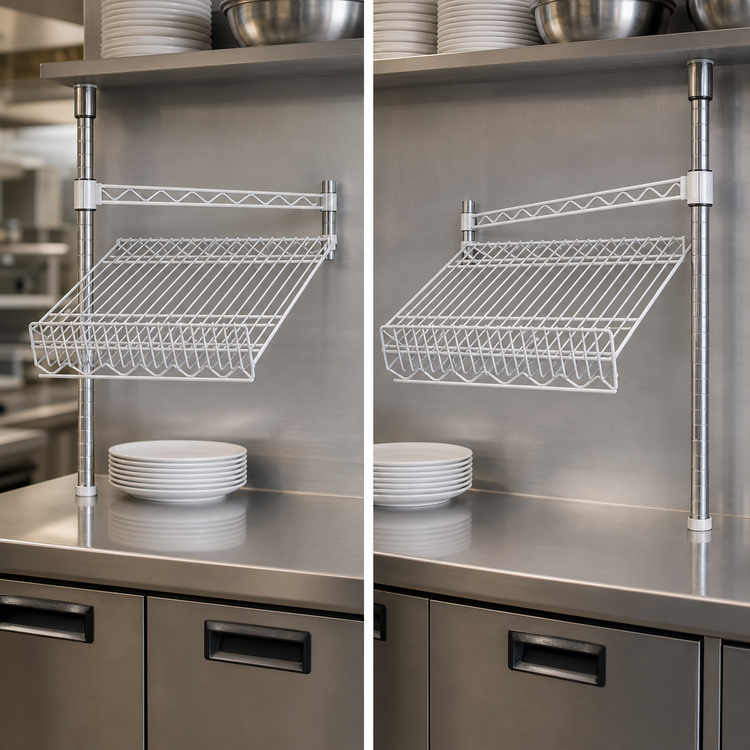 Product image #3 for Eagle Group Stand-Outs 48-Inch White Epoxy Wire Angled Shelf with Hanger Rails