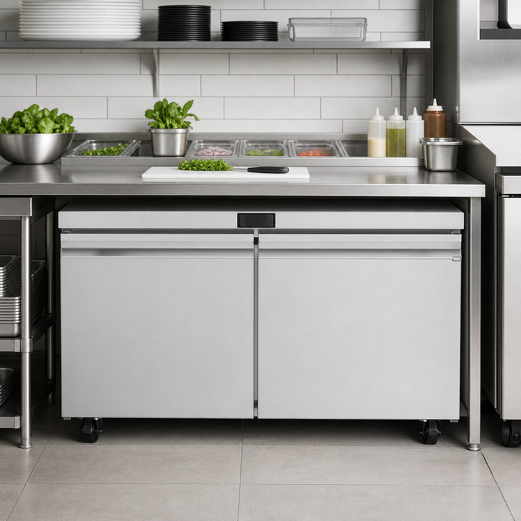 Product image #2 for Atosa AUR60SD 60-Inch Two-Section Undercounter Reach-In Refrigerator, 15 Cu. Ft., Solid Doors