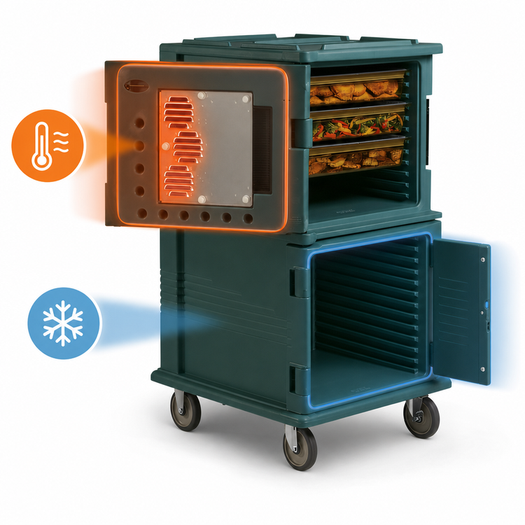 Product image #4 for Cambro Ultra Camcart® H-Series 2-Compartment Front-Loading Heated Food Pan Carrier, Top Door Heated Only, Heavy-Duty Casters