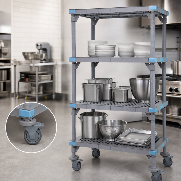 Product image #3 for Millenia Mobile Polymer Shelving Starter Unit, 36 x 18 x 86 Inches, 4 Open Grid Shelves, Gray