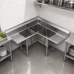 Thumbnail image #3 for Sapphire SMCS-3-1818D Corner 3-Compartment Sink with Dual Drainboards, 57-Inch, 18/304 Stainless Steel
