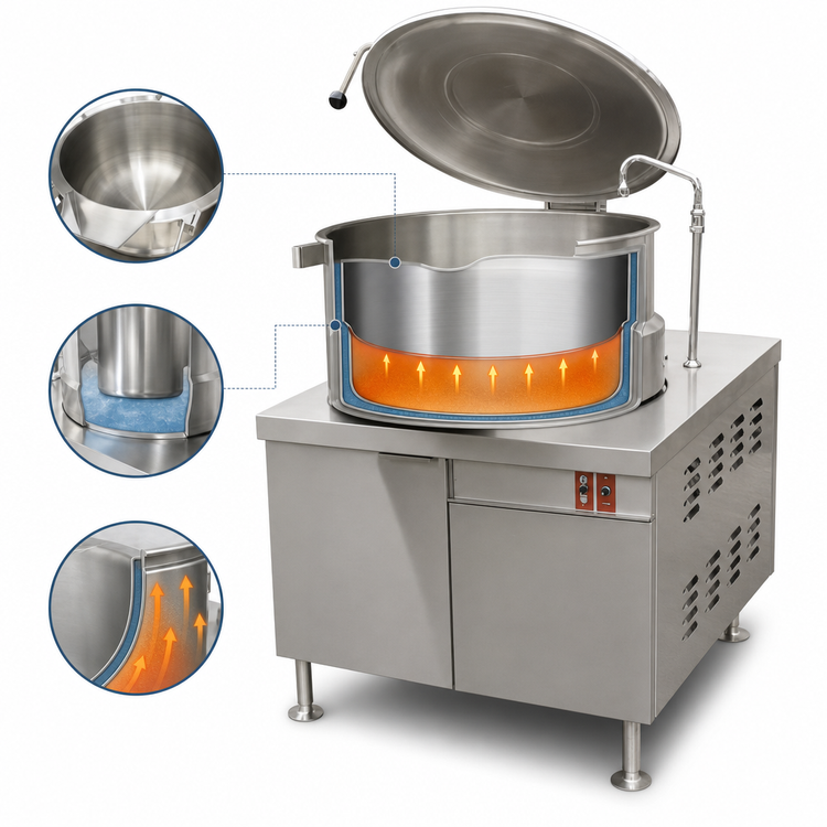 Product image #3 for Crown DMT-40 40 Gallon Direct Steam Tilting Kettle with Cabinet Base