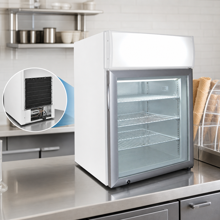 Product image #3 for Excellence Commercial Products Countertop Ice Cream Freezer Merchandiser, 1.9 Cu. Ft., Rear-Mounted Self-Contained Refrigeration, White