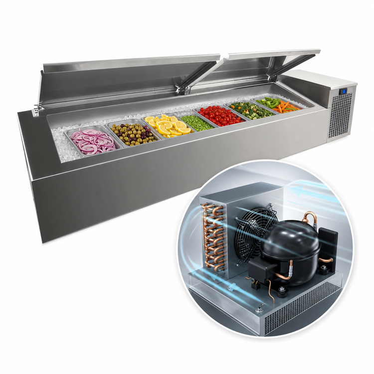Product image #3 for Randell 46-Inch Refrigerated Countertop Condiment Rail, 4 Pan Capacity