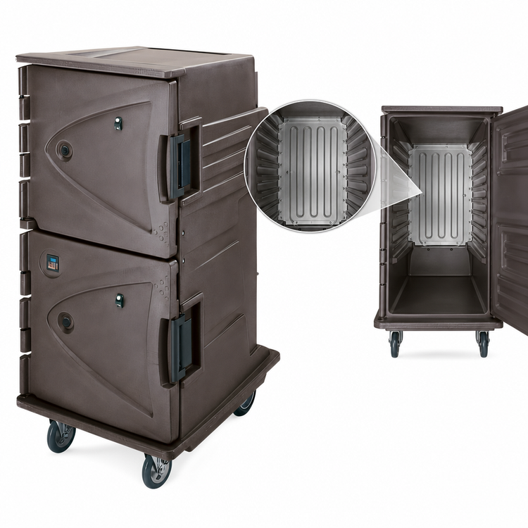 Product image #4 for Cambro Camtherm Tall Profile Electric Full-Size Sheet Pan Hot Holding Cabinet Cart, Double Door, Granite Sand