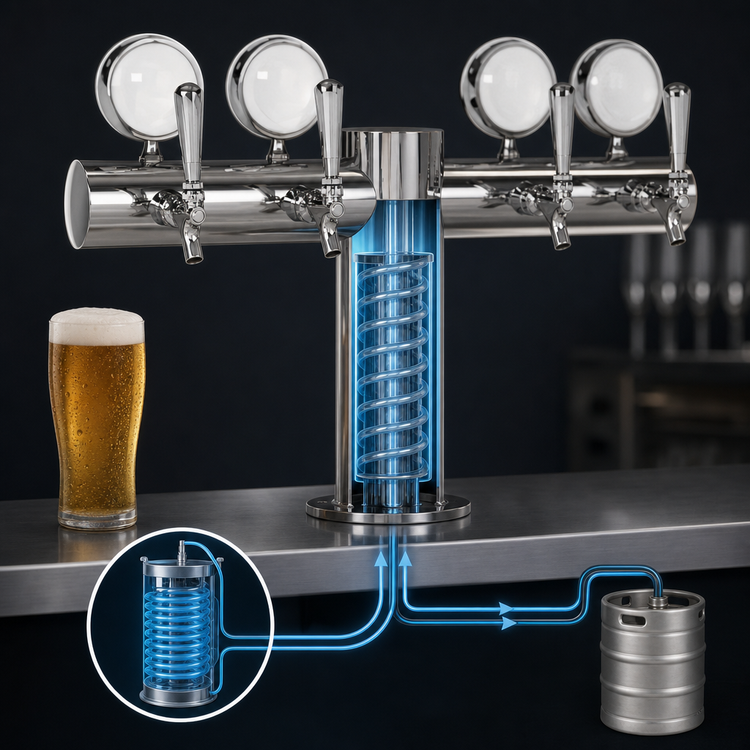 Product image #3 for Metropolis T Medallion 4-Faucet Glycol-Cooled Countertop Draft Beer Tower