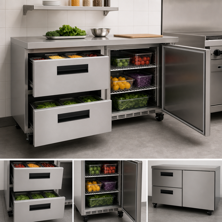 Product image #3 for Hoshizaki Steelheart 60-Inch 2-Section Undercounter Refrigerator with 1 Solid Door and 2 Drawers