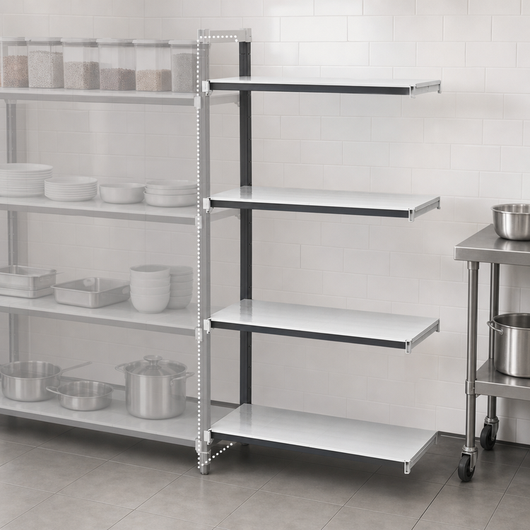 Product image #3 for Cambro Camshelving Elements XTRA 4-Tier Solid Stationary Add-On Polymer Shelving Unit, 21 x 60 x 84 Inches, Speckled Gray