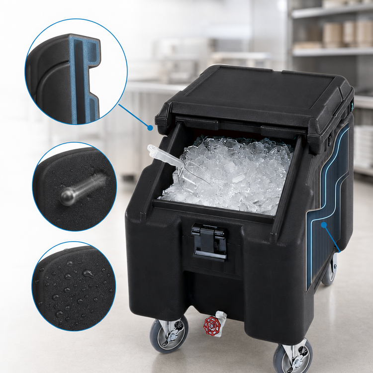 Product image #4 for Cambro SlidingLid 100 lb Mobile Slant Top Ice Caddy with 4 Swivel Casters
