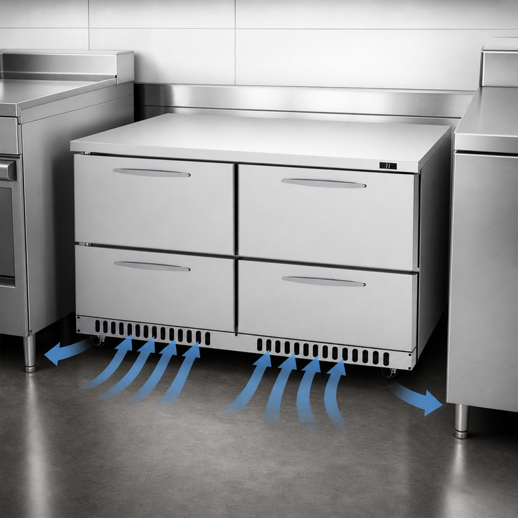 Product image #3 for Turbo Air PRO Series Two-Section Undercounter Drawer Refrigerator, 4 Drawers, 60-1/4 Inch, Front Breathing