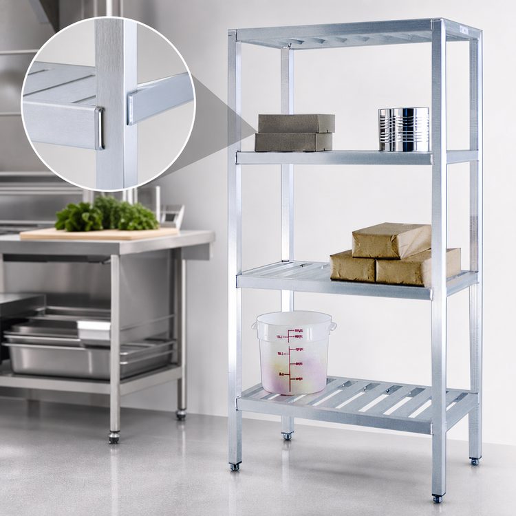 Product image #3 for New Age T-Bar Series 4-Tier Cantilevered Aluminum Shelving Unit, 48 x 24 x 72 Inches