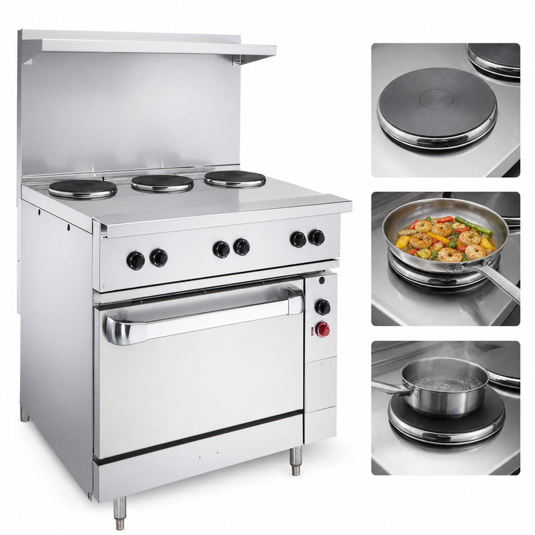Product image #4 for Vulcan 36-Inch Electric Restaurant Range with 4 French Hotplates, 12-Inch Griddle, and Oversized Oven