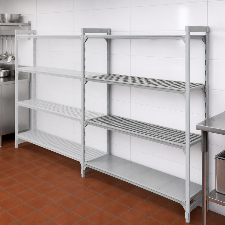 Product image #4 for Cambro Camshelving Premium 4-Tier Vented/Solid Stationary Add-On Polymer Shelving Unit, 18 x 72 x 84 Inches