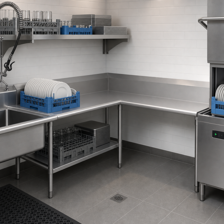 Product image #3 for John Boos Pro-Bowl 60 x 60 Inch L-Shaped Corner Clean Dishtable, Right-to-Left, 16 Gauge Stainless Steel