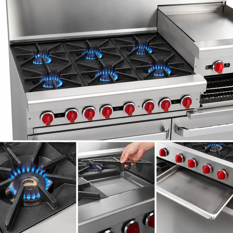 Product image #3 for American Range AR-6B-24RG-CC 60-Inch Commercial Gas Range with 6 Open Burners, 24-Inch Raised Griddle/Broiler, and 2 Convection Ovens