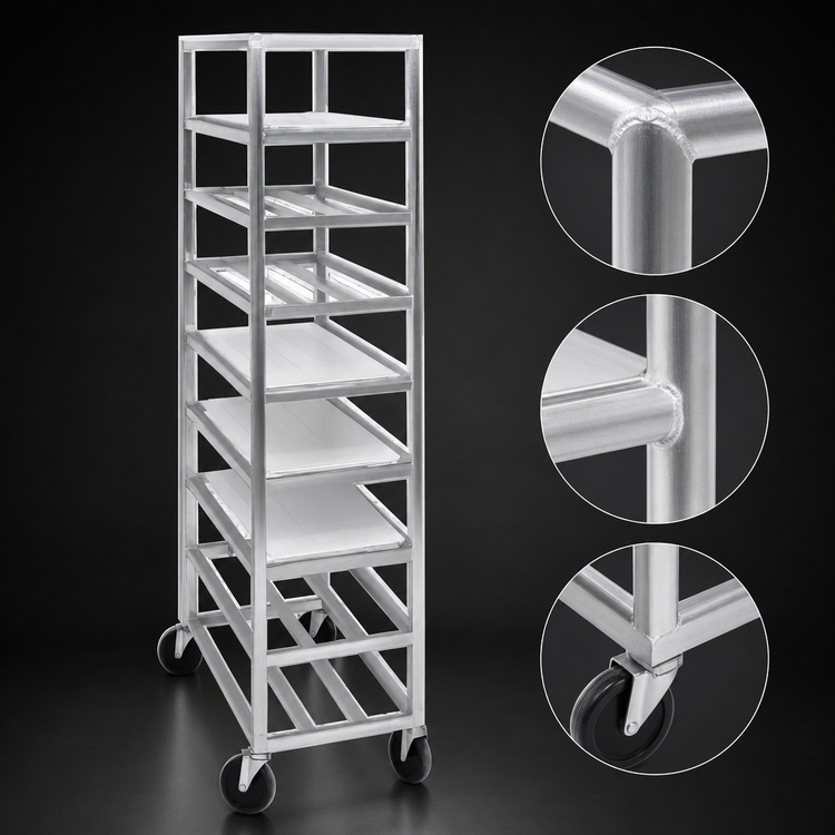 Product image #3 for Channel Lifetime Tough AXDUPR8 Extra Heavy-Duty Universal Platter Rack Cart, 8 Shelves, End Load, Aluminum