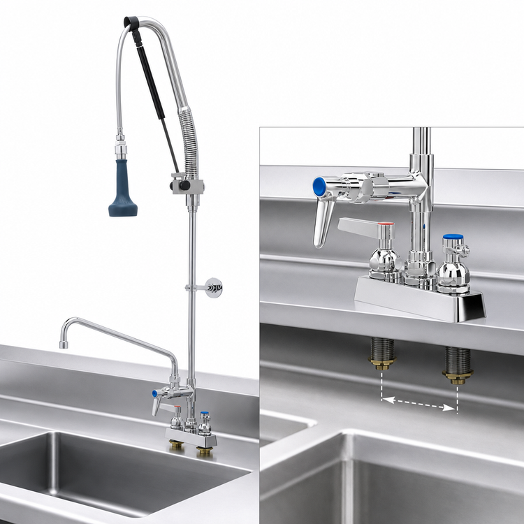 Product image #3 for EverSteel DuraPull Deck Mount Workboard Pull-Down Pre-Rinse Add-On Faucet with 12-Inch Swing Nozzle, 4-Inch Centers