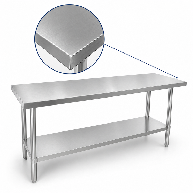 Product image #3 for Sapphire 60-Inch x 24-Inch Flat Top Stainless Steel Work Table with Undershelf and Beveled Square Edge