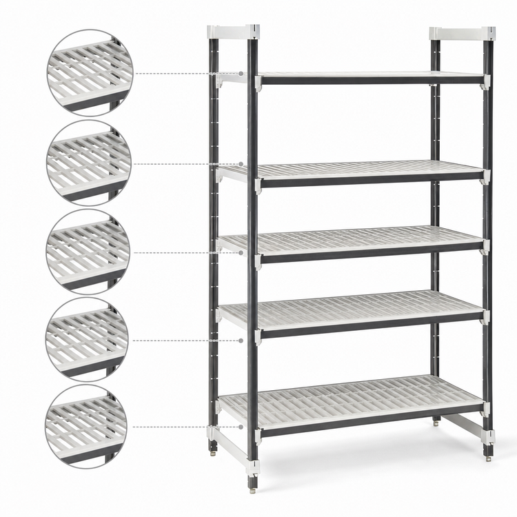 Product image #3 for Cambro Camshelving Elements XTRA 5-Shelf Stationary Starter Unit, 18 x 48 x 84 Inches, Speckled Gray
