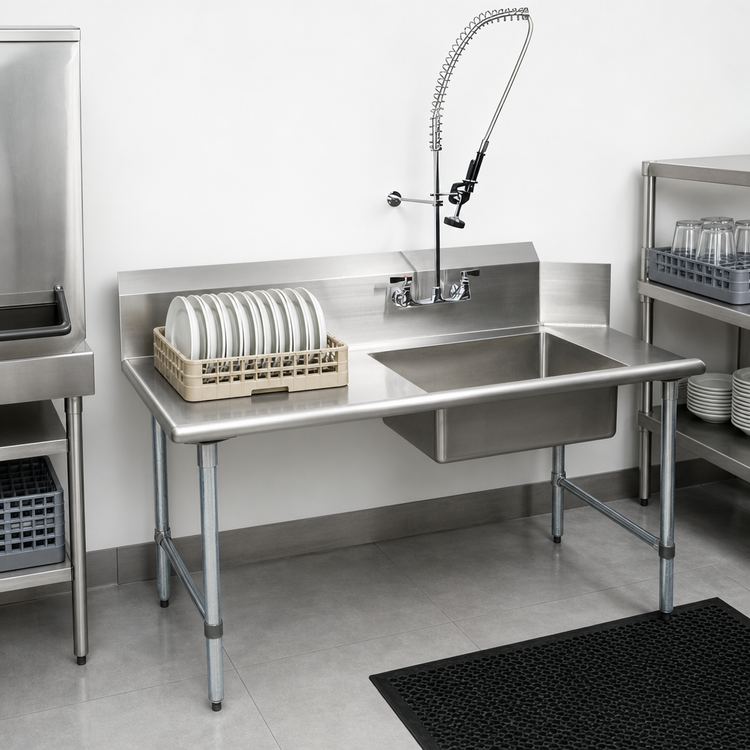 Product image #3 for 36 Inch Left-to-Right Straight Soiled Dish Table with Pre-Rinse Sink and Galvanized Legs