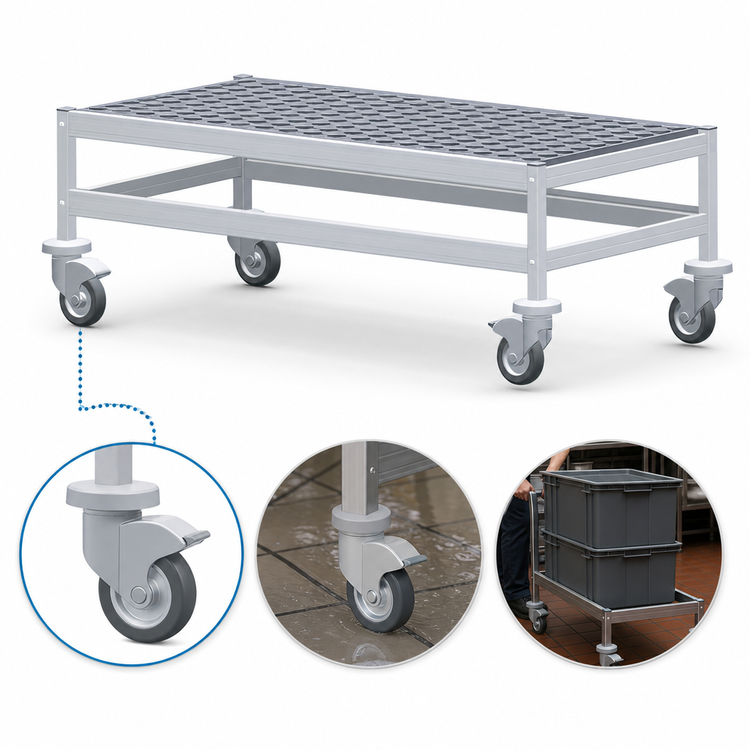 Product image #3 for Fermostock Mobile Louvered/Slotted Aluminum Dunnage Rack with 5-Inch Casters, 31 x 14 x 17 Inches