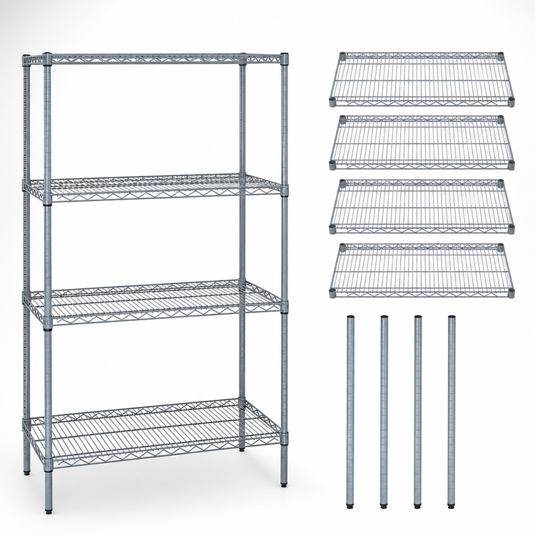 Product image #3 for Quantum 24 x 21 x 74 Inch 4-Shelf Wire Shelving Starter Kit, Gray Epoxy Antimicrobial Finish